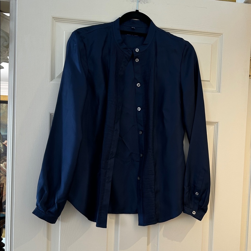 Martin + Osa Navy Band-Collar Dress Shirt